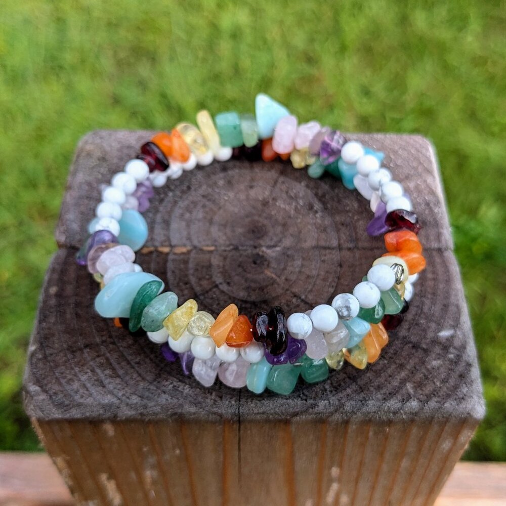 Rainbow Gemstone Layer Memory Wire Bracelet - image 3